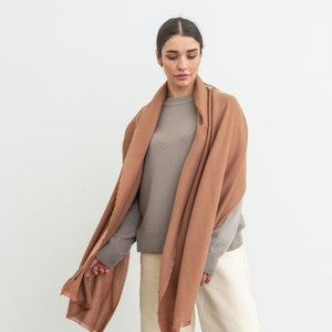 Cashmere and silk Italian woman scarf shawl stole wrap of premium quality, color Caramel light brown packed in gift box image 1