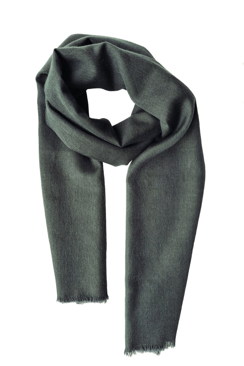 Cashmere and silk Italian scarf of premium quality Chadrin deep dark green color packed in gift box image 4