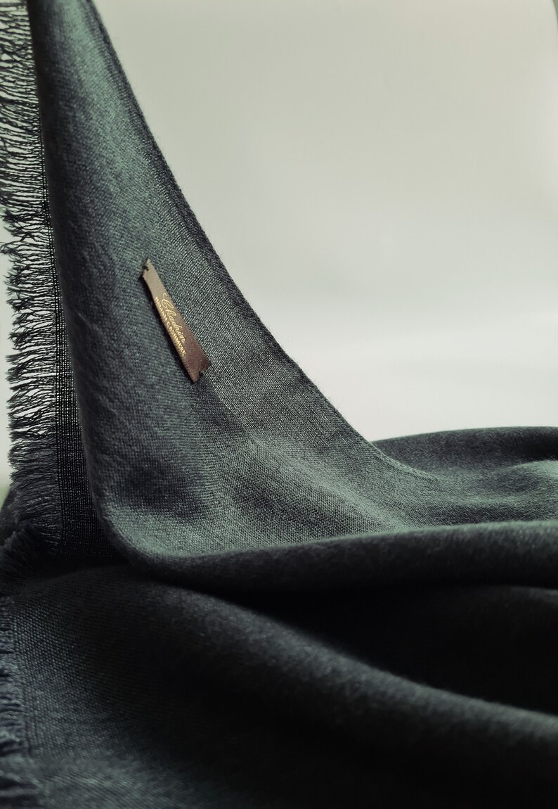 Cashmere and silk Italian scarf of premium quality Chadrin deep dark green color packed in gift box image 3