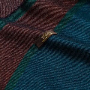 Cashmere and silk scarf Chadrin dark blue petrol with a terracotta stripes image 1