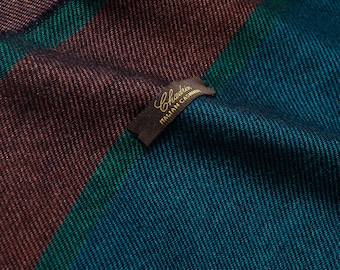 Cashmere and silk scarf Chadrin dark blue petrol with a terracotta stripes