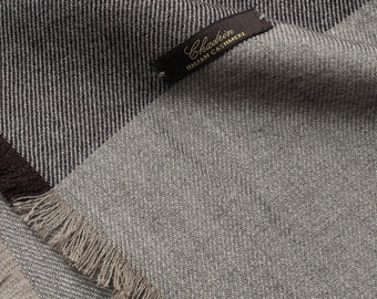 Cashmere and silk scarf grey color with dark stripes premium quality