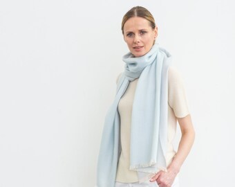 Cashmere and silk scarf color Light blue