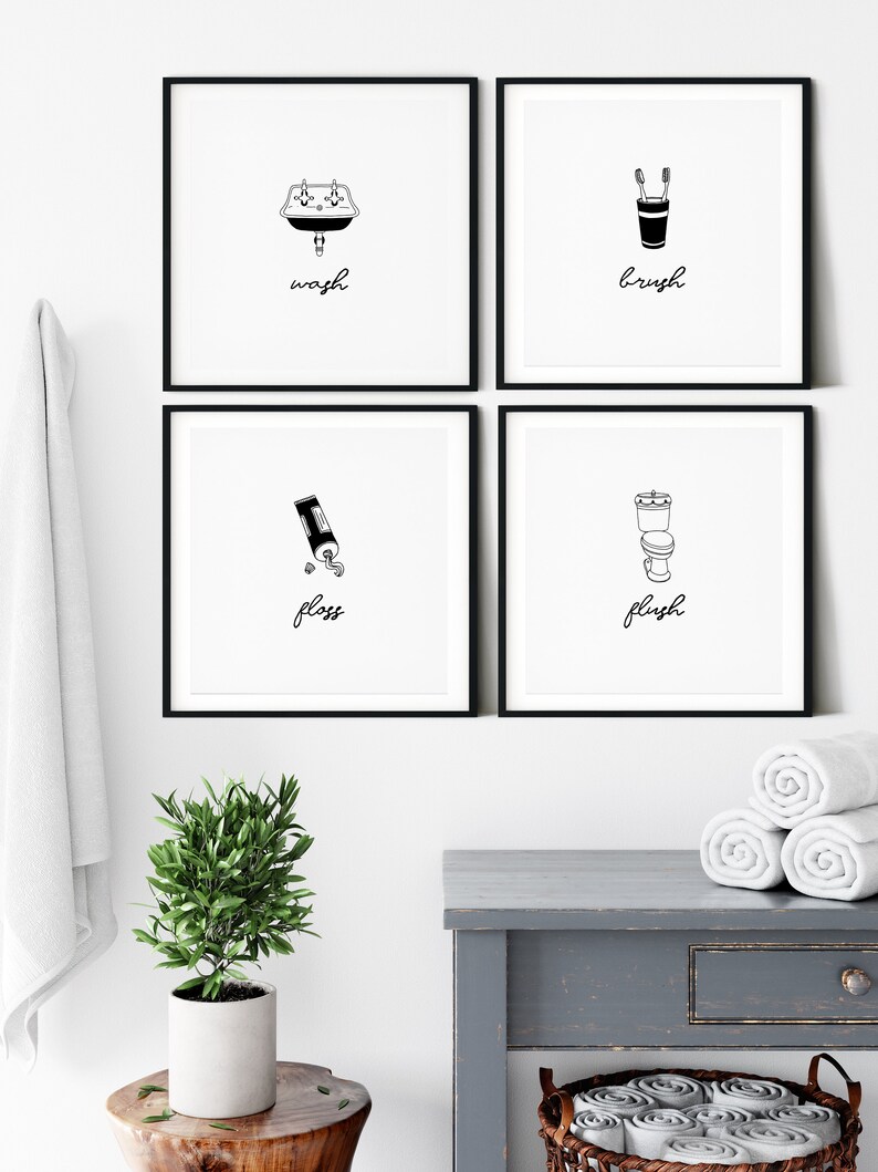 Bathroom Wall Art, Set of 3 Prints, Wash, Brush, Floss, Flush, Bathroom Decor, Bathroom Art, Printable Wall Art, Bathroom Prints, Wall Decor Bathroom Wall Art, Set of 3 Prints, Wash, Brush, Floss, Flush, Bathroom Decor, Bathroom Art, Printable Wall Art, Bathroom Prints, Wall Decor