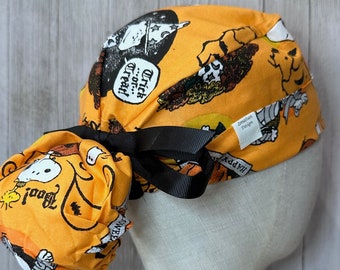 Halloween Animated Characters Ponytail Scrub Cap: Women's Trick-or-Treat Surgical Hat, Cartoon Doctor Nurse Medical Pediatric Vet CRNA PA