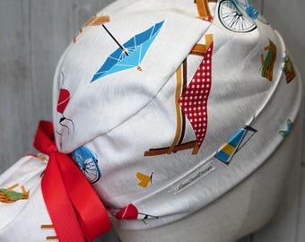 Glamping Ponytail Scrub Cap: Women's Outdoor Fun Surgical OR Hat,Summer Barbecue Doctor Nurse Medical Dental ER Tech CRNA Chef Hair Covering