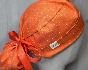 Halloween Sprinkles Ponytail Scrub Cap: Women's Tiny Spooky Dots OR Surgical Hat, Trick-or-Treat Doctor Nurse Medical Pediatric Vet ER Tech