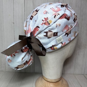 Forest Animals Ponytail Scrub Cap: Women&#39;s Medical Surgical Hat