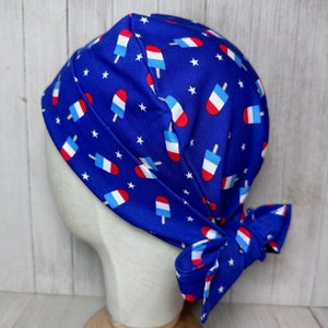 Patriotic Popsicles Pixie Tie-Back Scrub Cap: Women&#39;s Cotton Jersey OR Hat
