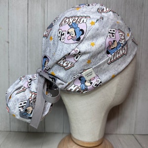 Iconic Mouse Ponytail Scrub Cap: Women&#39;s Sweatshirt Look Cotton OR Surgical Hat,Animated Character Doctor Nurse Medical Pediatric Veterinary