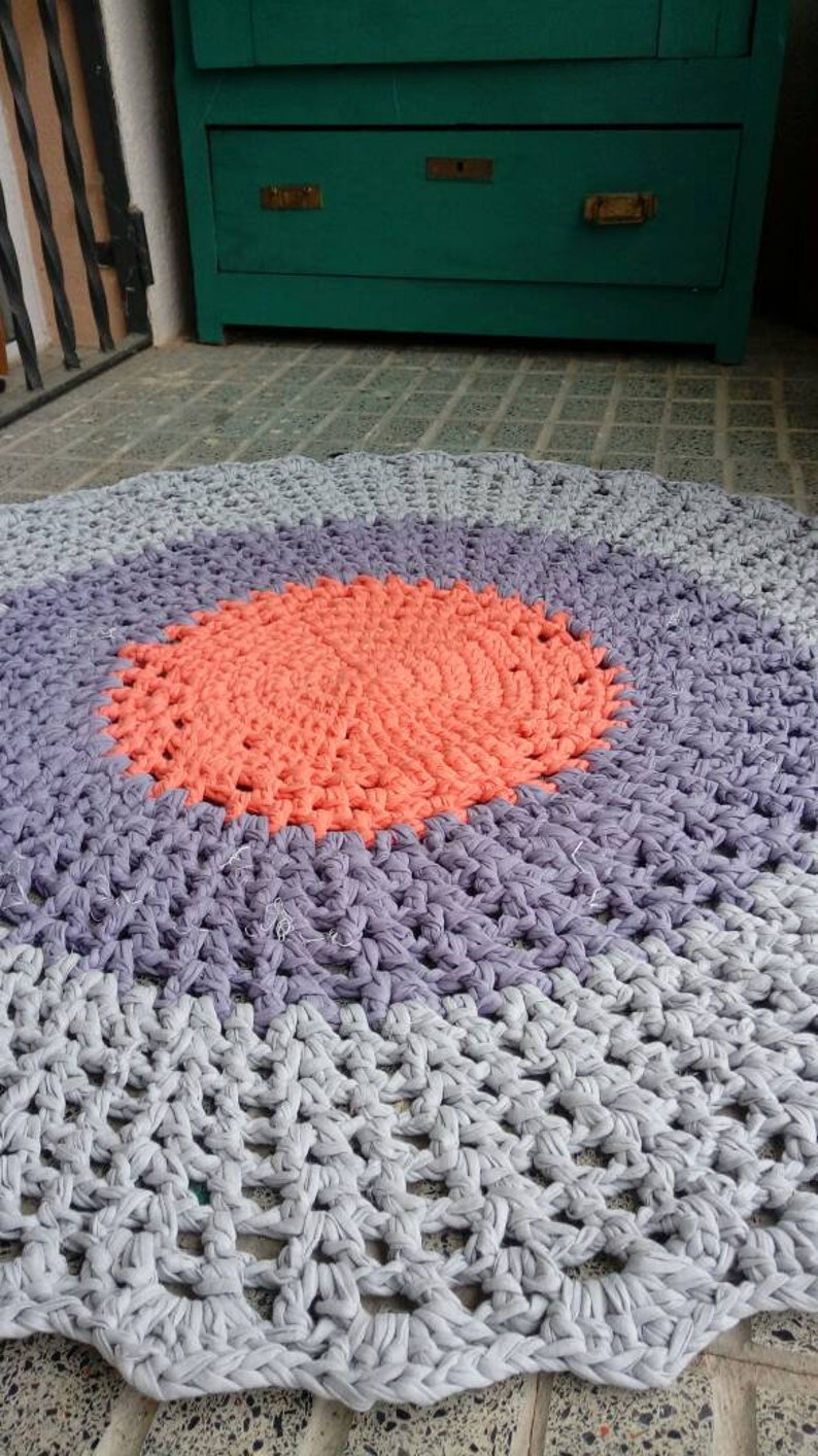 Crochet Rug T Shirt Yarn Rug Handmade Rug Round Rug Etsy