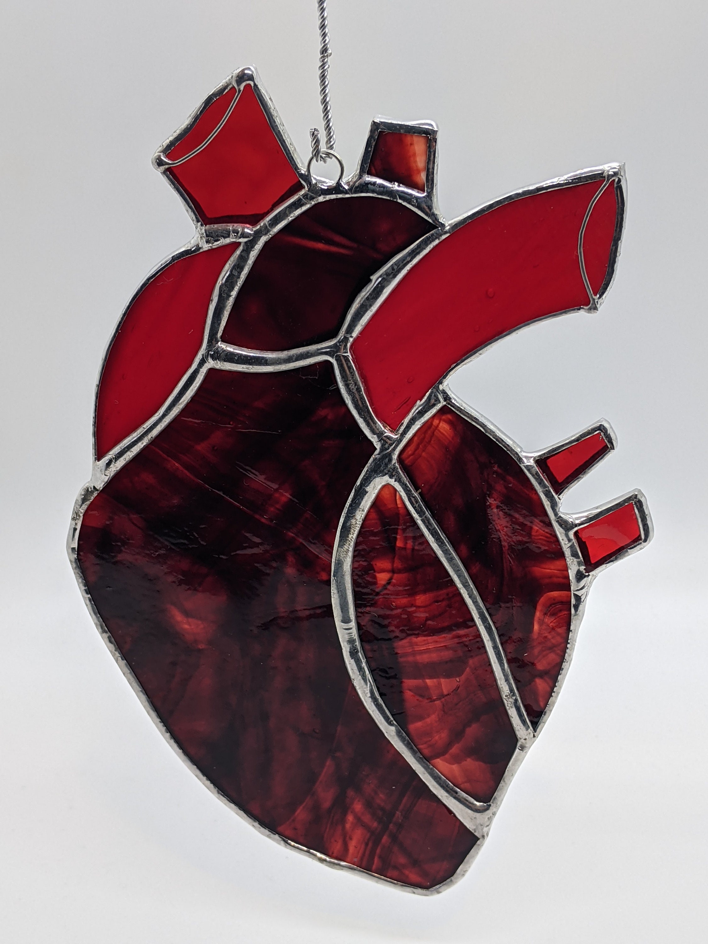 Stained Glass Anatomical Heart Red and Clear Iridescent | Etsy