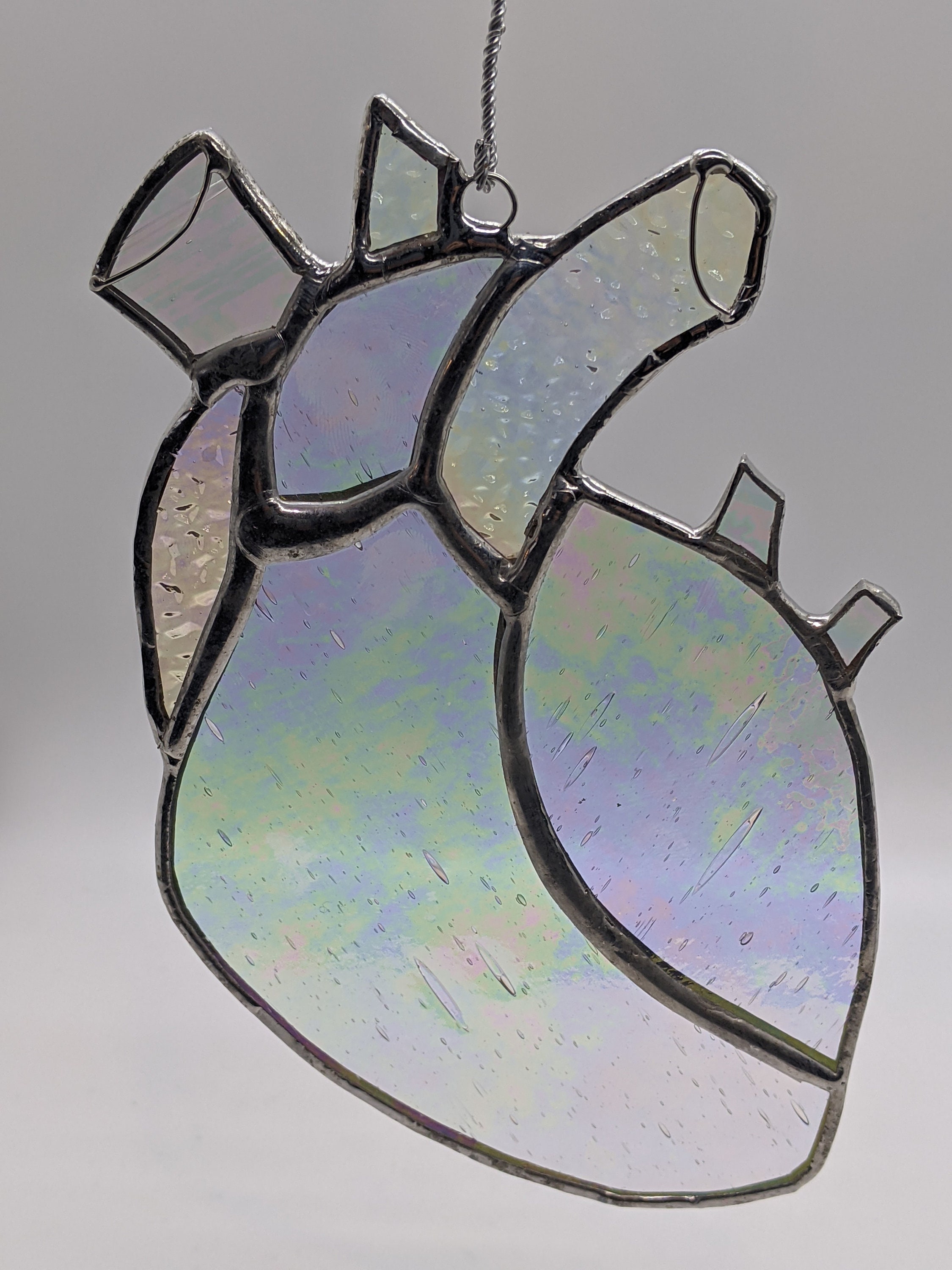 Stained Glass Anatomical Heart Red and Clear Iridescent | Etsy