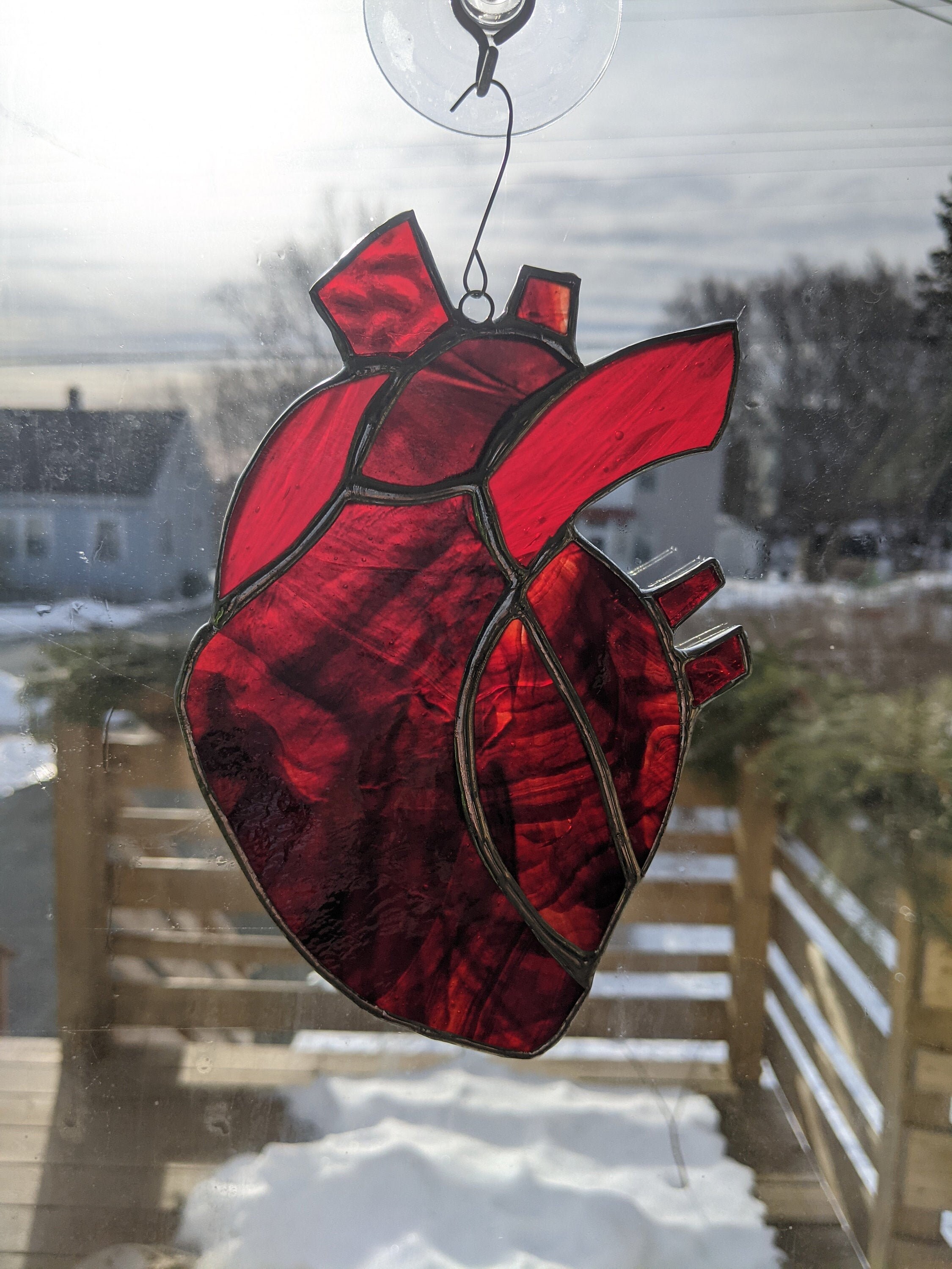 Stained Glass Anatomical Heart Red and Clear Iridescent Etsy