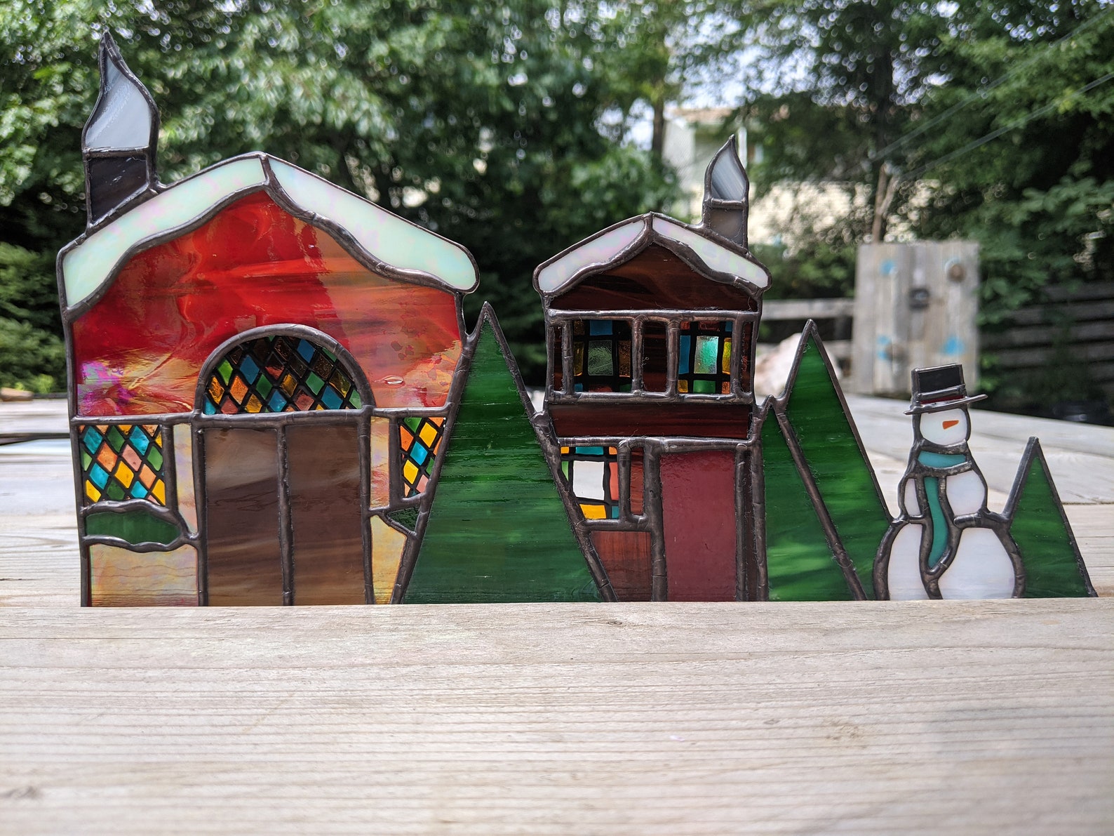 Stained Glass Christmas Village Window Corner with Stand  Etsy