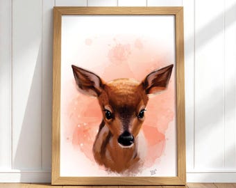 Deer Nursery Wall Art, Watercolor Baby Animal Print, Woodland Nursery Decor, Cute Deer Poster, Kids Room Wall Decor