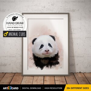 Panda Baby Nursery Animals Exclusive Souvenir Digital Download Wall Art Print Large Poster Color Decor Nursery Cub Animal Artwork Painting