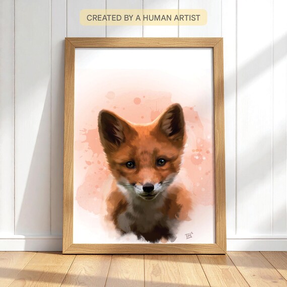 Fox Nursery Wall Art, Watercolor Baby Animal Print, Woodland Nursery Decor, Cute Fox Poster, Kids Room Wall Decor