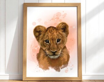 Lámina imprimible para la pared de la habitación del bebé con diseño de cachorro de león, lámina de animales de safari para la habitación del bebé, láminas de animales del bosque para la habitación del bebé, póster de animales bebés.