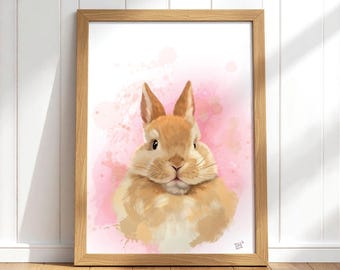 Bunny Nursery Wall Art, Watercolor Baby Animal Print, Woodland Nursery Decor, Cute Rabbit Poster, Kids Room Wall Decor