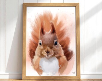 Cuadro de cría de ardilla, lámina infantil de animales (descarga digital)