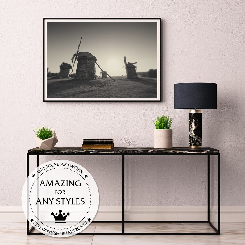 Windmill Black and White Digital Download Wall Art Print - Etsy