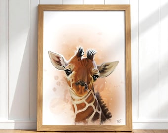 Giraffen-Kinderzimmer-Wandbild, niedliche Giraffen-Baby-Tierdruck, Aquarell-Baby-Tierdruck, Kinderzimmer-Wanddeko