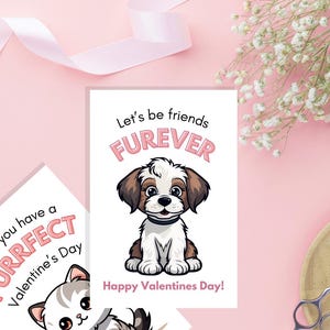 Cartes imprimables de Saint-Valentin - chiens et chats - Friends Furever - mignons coeurs de collection Vday - échange de classe - téléchargement numérique