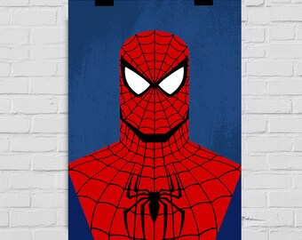 Könnte beinhalten: Eine Illustration von Spider-Mans Gesicht in Rot und Blau mit einem schwarzen Spinnennetz-Design.