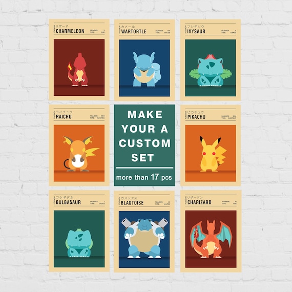 Custom Pokemon Poster Set, Minimalist Wall Art