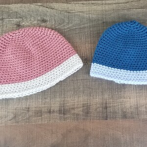 Crochet Baby Beanie, Infant Hat with Stripe, Blue Baby Boy Hat, Pink Baby Girl Hat, Simple Baby Hat, Baby Shower Gift