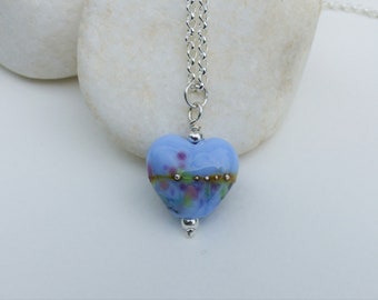 Birthday gift ideas for teenagers. Blue heart pendant necklace. Handmade Birthday gift. UK lampwork Unusual Unique.