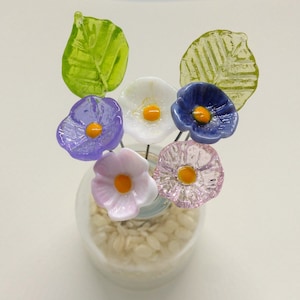 Small handmade glass flowers pink white and lilac lampwork glass. Home décor. Handmade little everlasting flowers. Birthday gift Anniversary