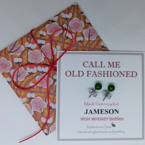 Recycled Jameson Bottle Earrings: Whiskey Lover Gift