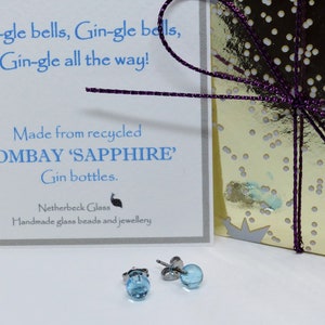Bombay Sapphire Recycled Glass Stud Earrings, Gin Lover Gift