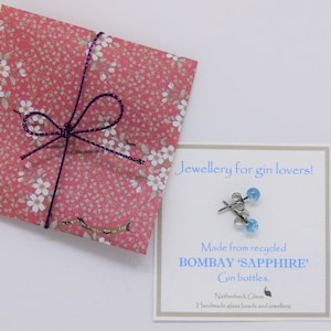 Recycled Bombay Sapphire Gin Bottle Earrings: Fun Gift for Gin Lover