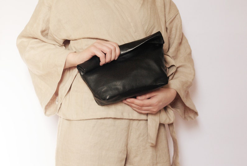 Leather Fold Clutch Leather Lunch Bag Clutch Leather Folded Etsy