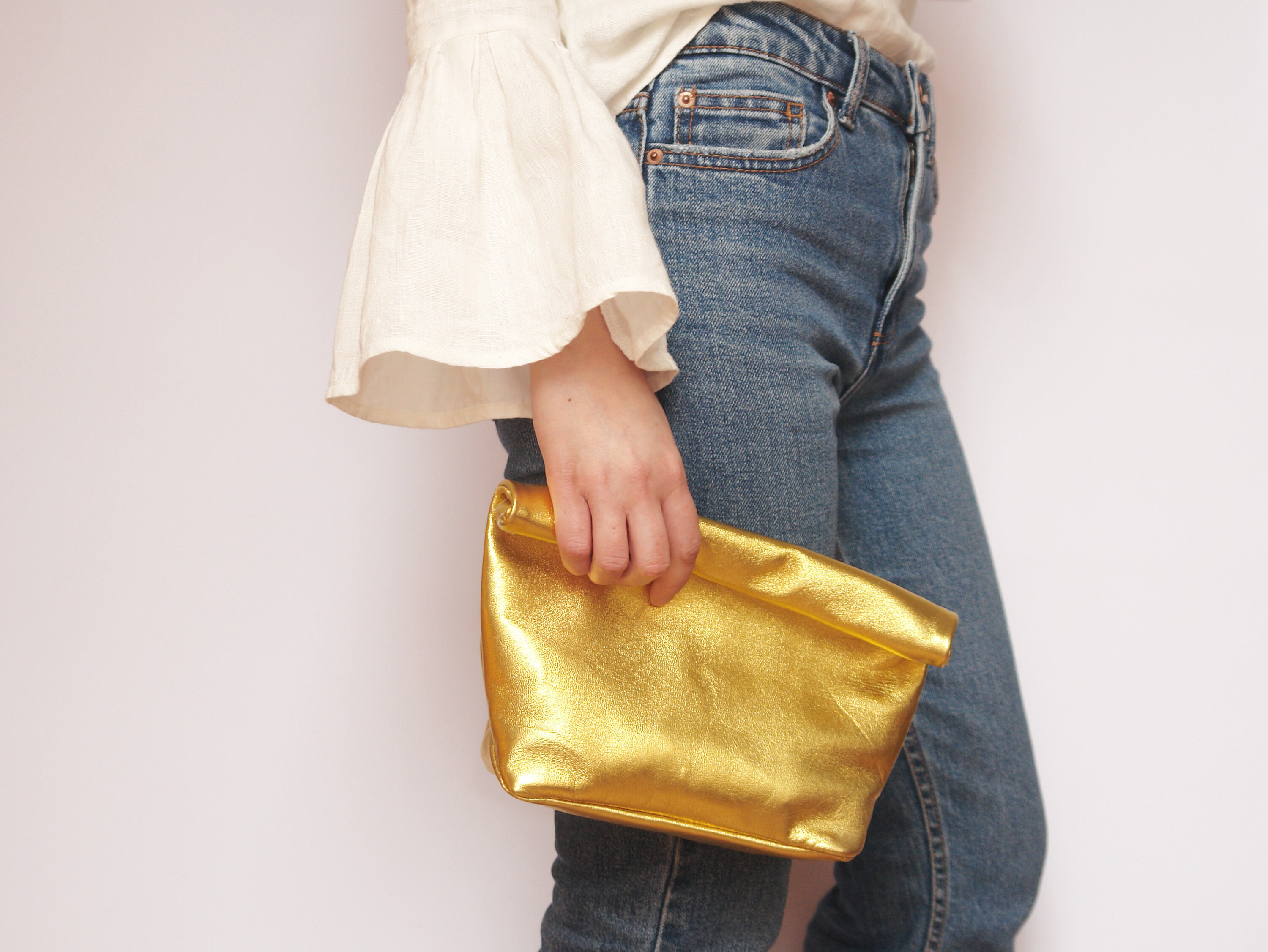 Leather roll down clutch Leather lunch bag clutch Leather Etsy