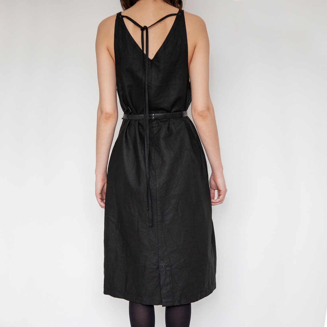 Women's Black cotton sundress with V-neck and pockets. | Etsy