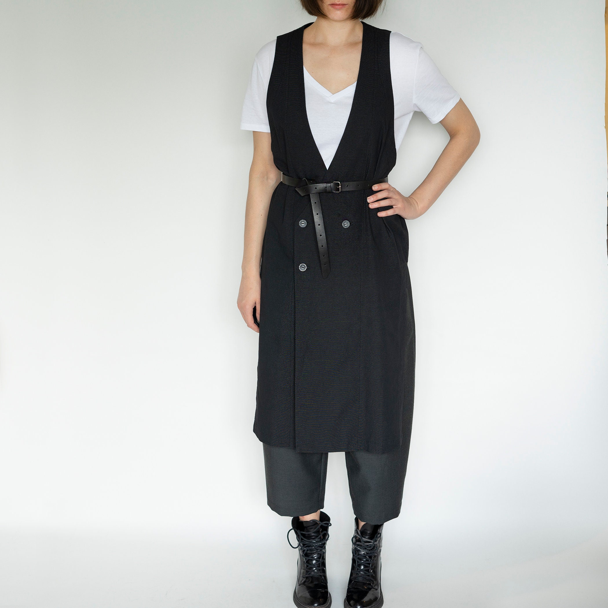 Black buttondown Maxi vest for women. Women's sleeveless Etsy