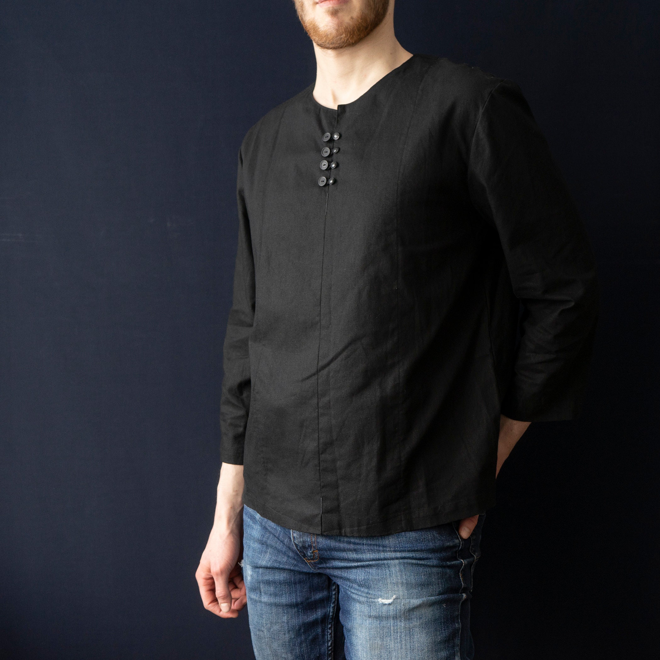 Men's black linen shirt. Tunic for men Etsy