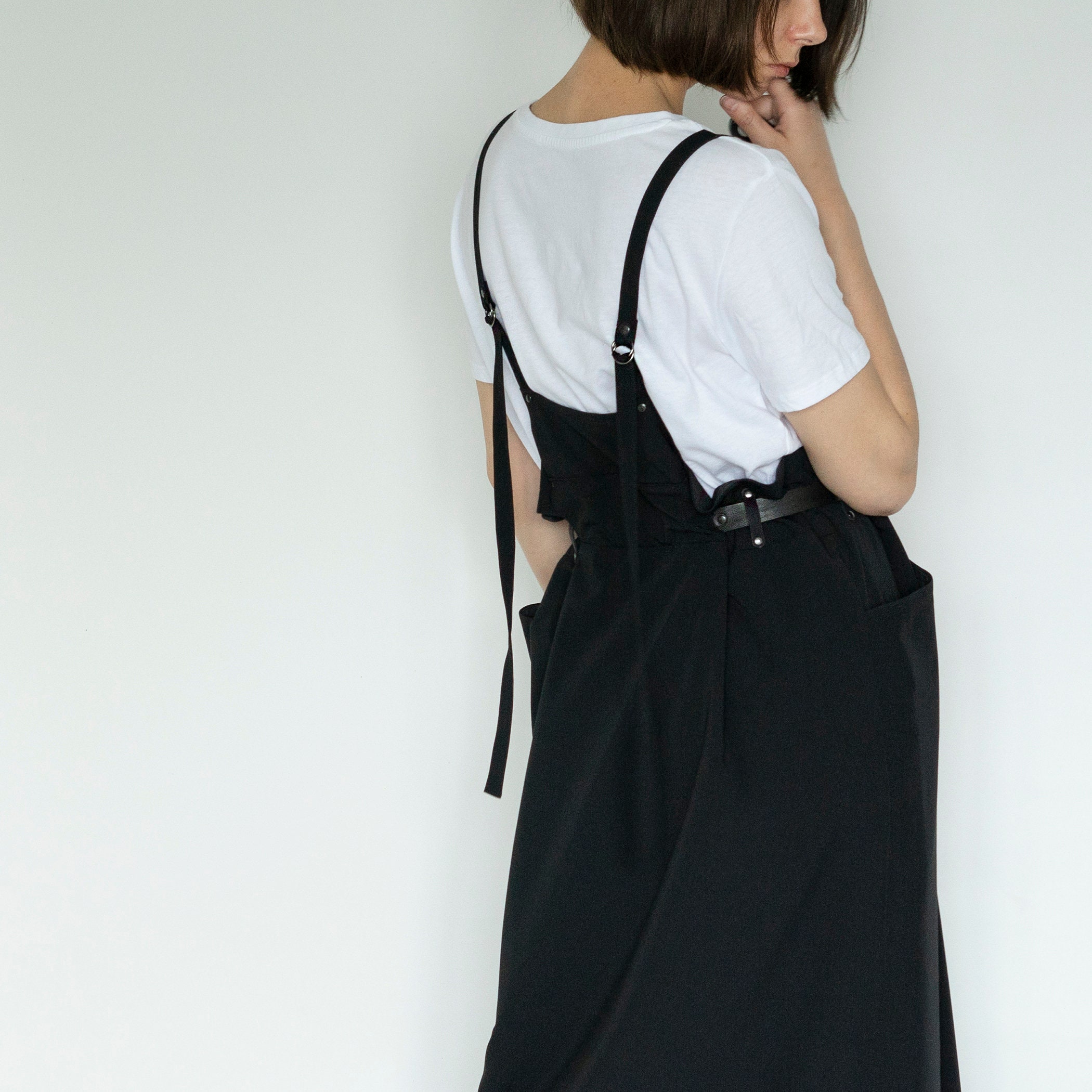 Black High Waisted Skirt Sundress With Pocket. Suspenders | Etsy