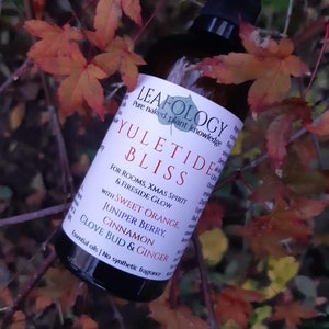 Yuletide Bliss with Sweet Orange, Juniper Berry, Cinnamon, Clove Bud & Ginger | Plantbased zerowaste vegan Christmas room spray | glass