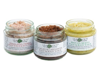 The Scrub Trio | 3 decadent natural handcrafted organic skincare foot & body scrubs | plastic free beauty | vegan | natural