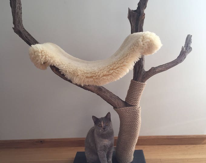Meowjestic Cat Tree and Scratcher With Sheep Skin Hammock Etsy