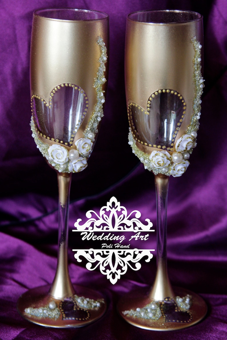 Personalized Champagne Flutes gold Wedding Toasting Flutes