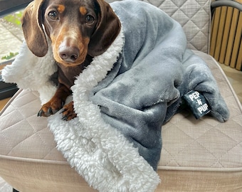 Grey SNUGGLE SACK with sherpa or faux fur lining for dogs, cats and other animals