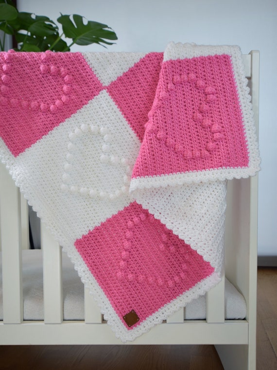 Crochet Baby Blanket With Heart Motifs Stroller Size Many Colors Etsy Canada