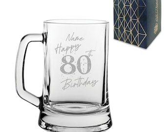 Engraved  Tankard Beer Mug Stein Happy 80th Birthday Speckled Design Gift Boxed