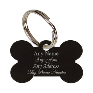 Gepersonaliseerde gegraveerde botvorm 38 mm huisdierpenning, zwart, ideaal voor elk huisdier
